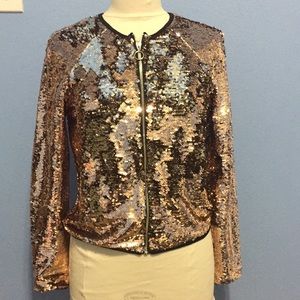 A two tone sequin bomber jacket